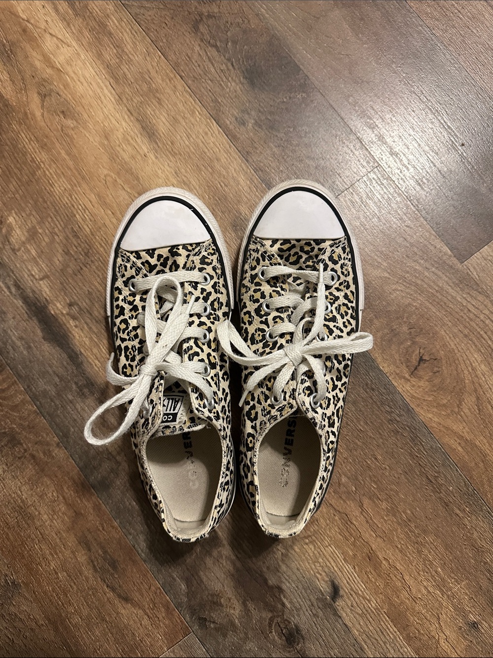 Leopard Print Kids Converse Canvas Sneakers - Beige/Black